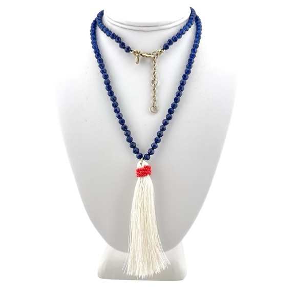 J Crew Necklace with Navy Blue Beads and White Tassel - Picture 1 of 7